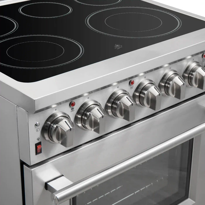 Forno Kitchen Appliance Package – 30″ Electric Slide-In Range + 36″ French Door Refrigerator