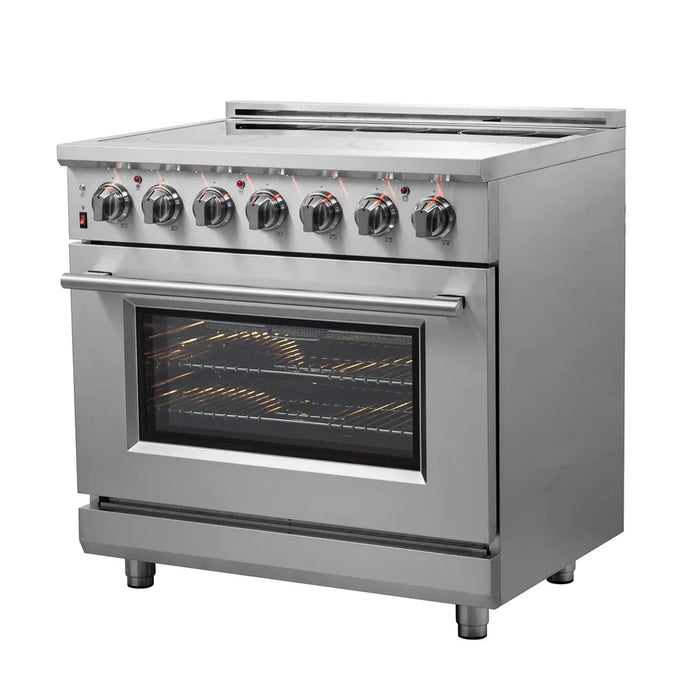 Forno Massimo FFSEL6020-36 36" Freestanding Electric Range – True Convection Oven, 5 Radiant Elements, 9,500W Cooktop, Stainless Steel