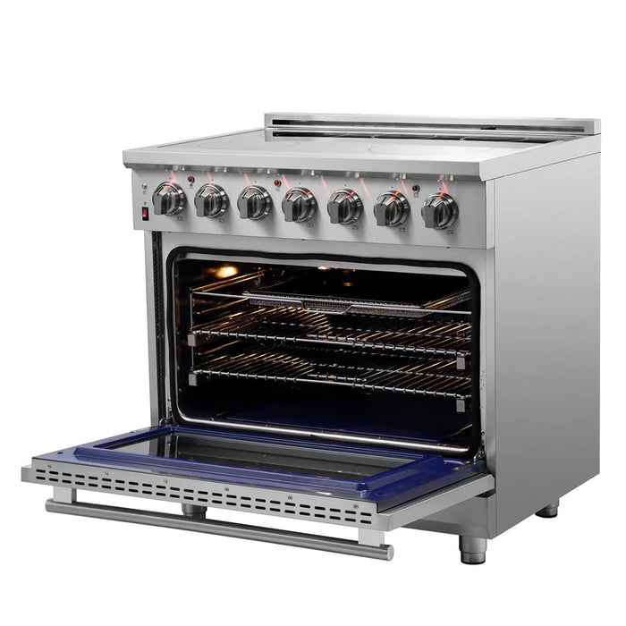 Forno Massimo FFSEL6020-36 36" Freestanding Electric Range – True Convection Oven, 5 Radiant Elements, 9,500W Cooktop, Stainless Steel