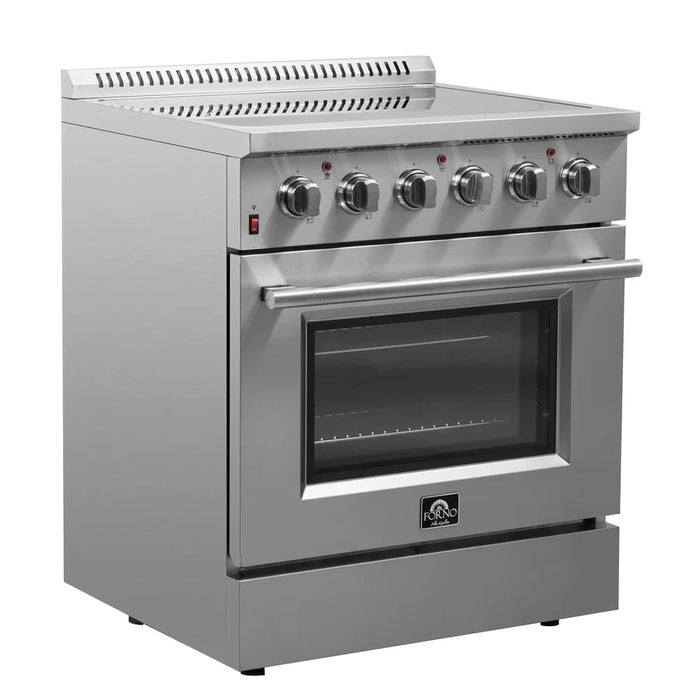 Forno Galiano FFSEL6083-30 30" Freestanding Electric Range – 4 Radiant Elements, True Convection Oven, 6,500W Cooktop, Stainless Steel