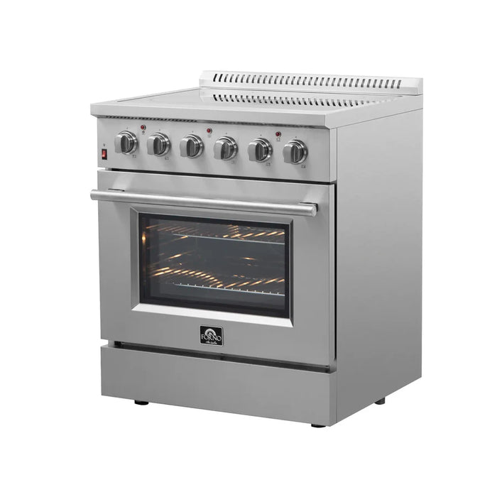 Forno Galiano FFSEL6083-30 30" Freestanding Electric Range – 4 Radiant Elements, True Convection Oven, 6,500W Cooktop, Stainless Steel