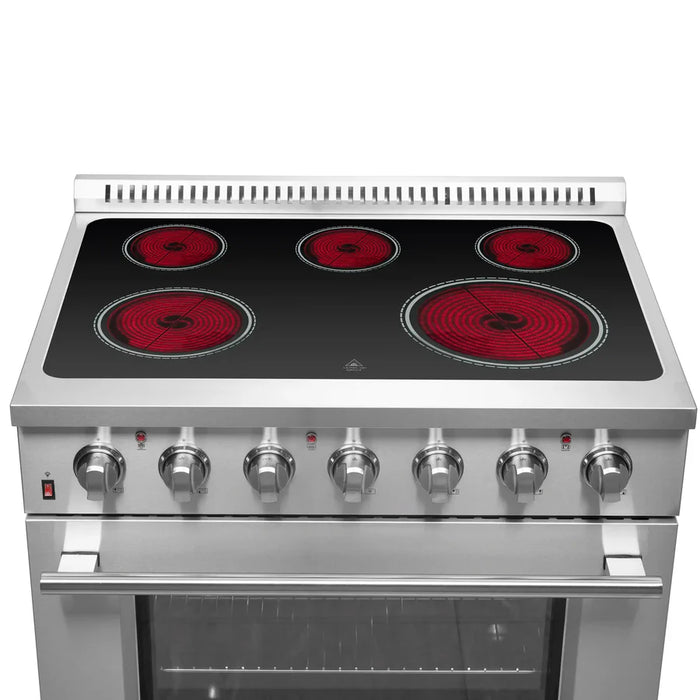 Forno Galiano FFSEL6083-36 36" Freestanding Electric Range – True Convection Oven, 5 Radiant Elements, 7,700W Cooktop, Stainless Steel