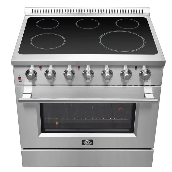Forno Galiano FFSEL6083-36 36" Freestanding Electric Range – True Convection Oven, 5 Radiant Elements, 7,700W Cooktop, Stainless Steel