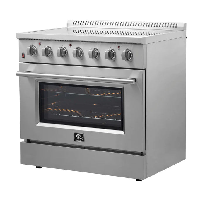 Forno Galiano FFSEL6083-36 36" Freestanding Electric Range – True Convection Oven, 5 Radiant Elements, 7,700W Cooktop, Stainless Steel