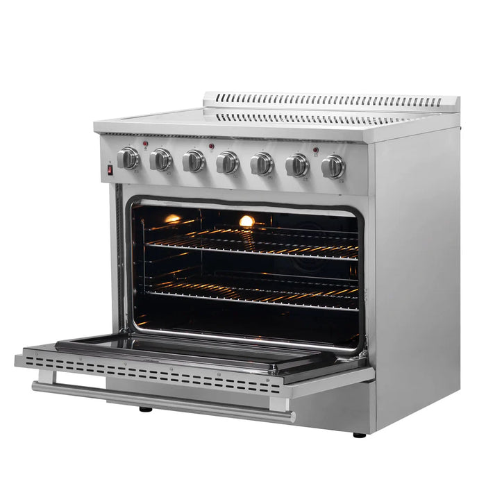 Forno Galiano FFSEL6083-36 36" Freestanding Electric Range – True Convection Oven, 5 Radiant Elements, 7,700W Cooktop, Stainless Steel