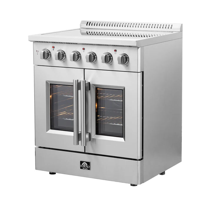 Forno Galiano FFSEL6917‑30 30" Freestanding French Door Electric Range – True Convection Oven, 4 Radiant Elements, 6,500W Cooktop, Stainless Steel
