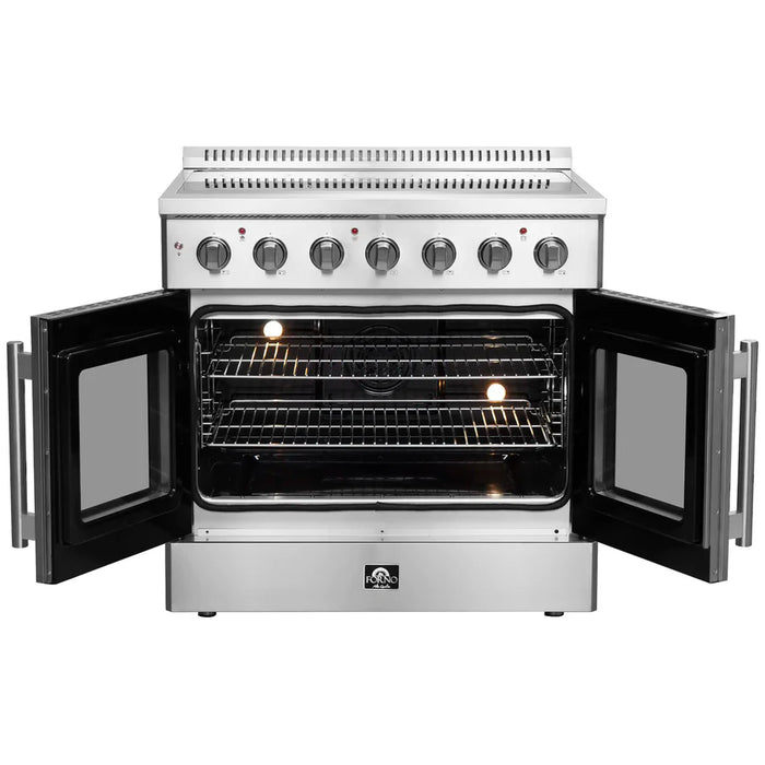Forno Galiano FFSEL6917‑36 36" Freestanding French Door Electric Range – True Convection Oven, 5 Radiant Elements, 7,700W Cooktop, Stainless Steel