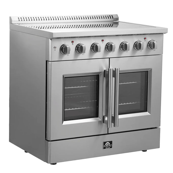 Forno Galiano FFSEL6917‑36 36" Freestanding French Door Electric Range – True Convection Oven, 5 Radiant Elements, 7,700W Cooktop, Stainless Steel