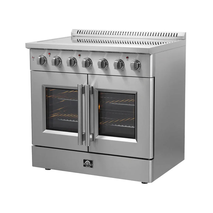 Forno Galiano FFSEL6917‑36 36" Freestanding French Door Electric Range – True Convection Oven, 5 Radiant Elements, 7,700W Cooktop, Stainless Steel