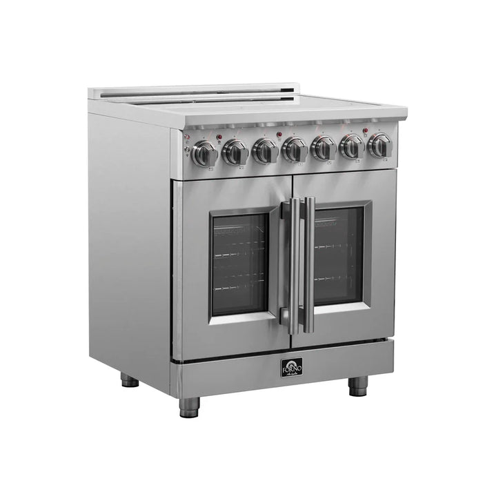 Forno Massimo FFSEL6955‑30 30" Freestanding French Door Electric Range – True Convection Oven, 5 Radiant Elements, 7,700W Cooktop, Stainless Steel