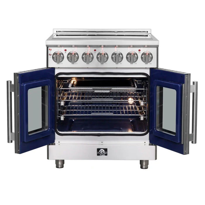 Forno Massimo FFSEL6955‑30 30" Freestanding French Door Electric Range – True Convection Oven, 5 Radiant Elements, 7,700W Cooktop, Stainless Steel