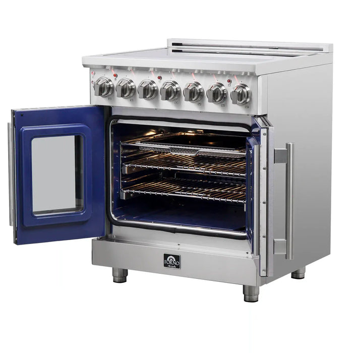 Forno Massimo FFSEL6955‑30 30" Freestanding French Door Electric Range – True Convection Oven, 5 Radiant Elements, 7,700W Cooktop, Stainless Steel