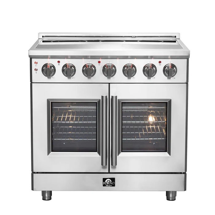 Forno Massimo FFSEL6955‑36 36" Freestanding French Door Electric Range – True Convection Oven, 5 Radiant Elements, 9,500W Cooktop, Stainless Steel