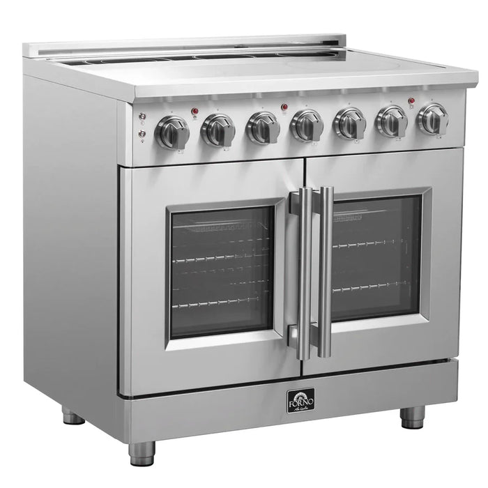 Forno Massimo FFSEL6955‑36 36" Freestanding French Door Electric Range – True Convection Oven, 5 Radiant Elements, 9,500W Cooktop, Stainless Steel