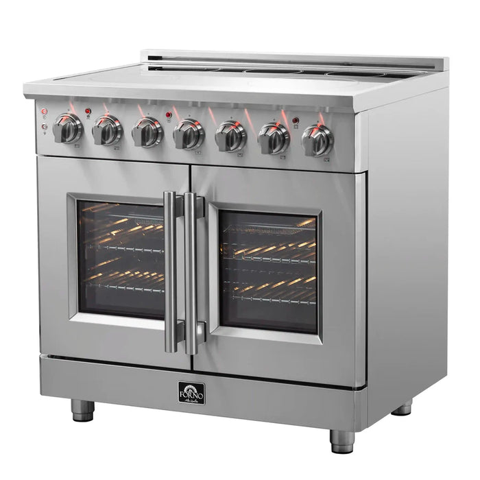 Forno Massimo FFSEL6955‑36 36" Freestanding French Door Electric Range – True Convection Oven, 5 Radiant Elements, 9,500W Cooktop, Stainless Steel
