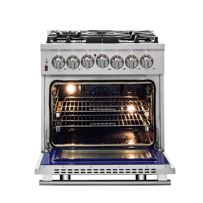 Forno Massimo FFSGS6125-30 30" Freestanding Dual Fuel Range, 5 Sealed Burners, 4.32 cu ft True Convection Oven