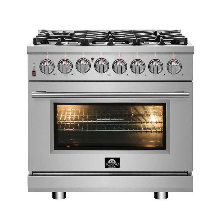Forno Massimo FFSGS6125-36 36" Freestanding Dual Fuel Range, 6 Burners, 5.36 cu. ft. True Convection Oven