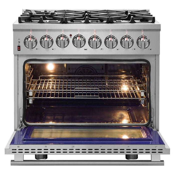 Forno Massimo FFSGS6125-36 36" Freestanding Dual Fuel Range, 6 Burners, 5.36 cu. ft. True Convection Oven