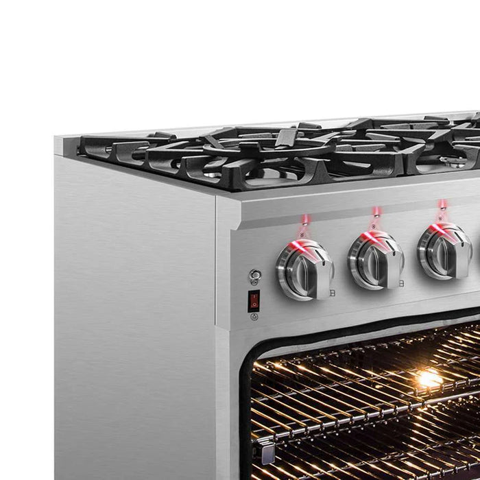 Forno Massimo FFSGS6125-36 36" Freestanding Dual Fuel Range, 6 Burners, 5.36 cu. ft. True Convection Oven
