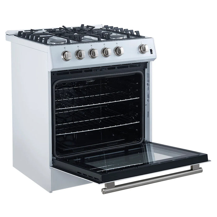 Forno Leonardo Espresso FFSGS1116-30WHT 30" Gas Range, 5 Burners, 39,500 BTU, 5.0 cu. ft. Convection Oven, White