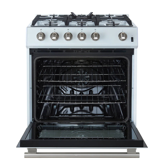 Forno Leonardo Espresso FFSGS1116-30WHT 30" Gas Range, 5 Burners, 39,500 BTU, 5.0 cu. ft. Convection Oven, White