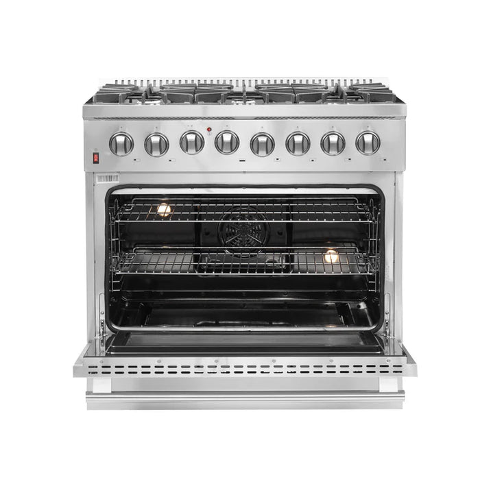 Forno 3-Piece Professional Kitchen Appliance Package – 36-Inch Gas Range, 36-Inch Built-In Refrigerator & 24-Inch Built-In Dishwasher – FBDL-004-02CAUS