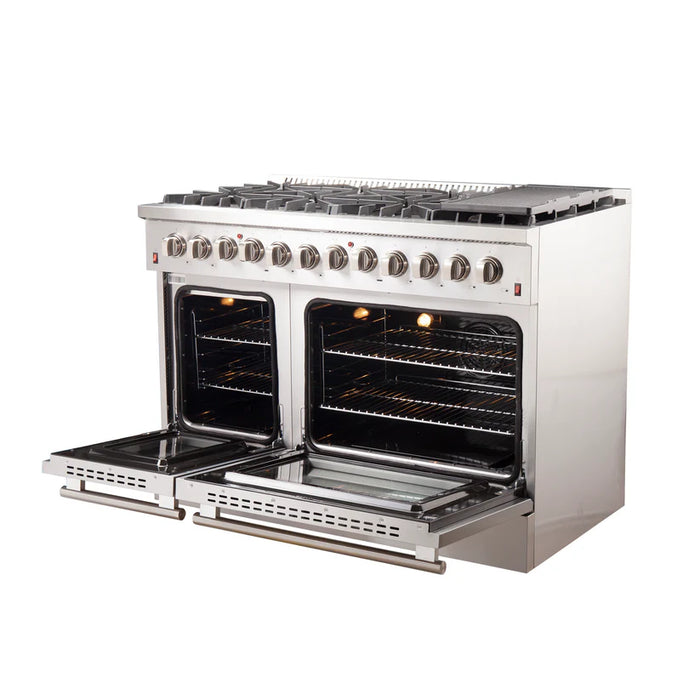 Forno Galiano FFSGS6156‑48 48" Dual Fuel Range, 8 Burners, 6.3 cu. ft. Convection Oven, Stainless Steel