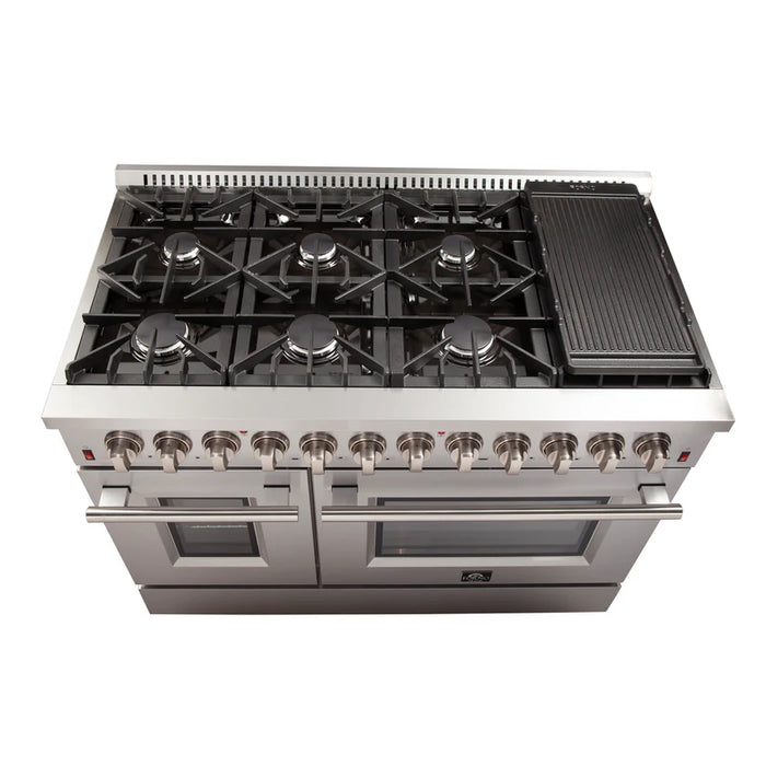 Forno Galiano FFSGS6156‑48 48" Dual Fuel Range, 8 Burners, 6.3 cu. ft. Convection Oven, Stainless Steel