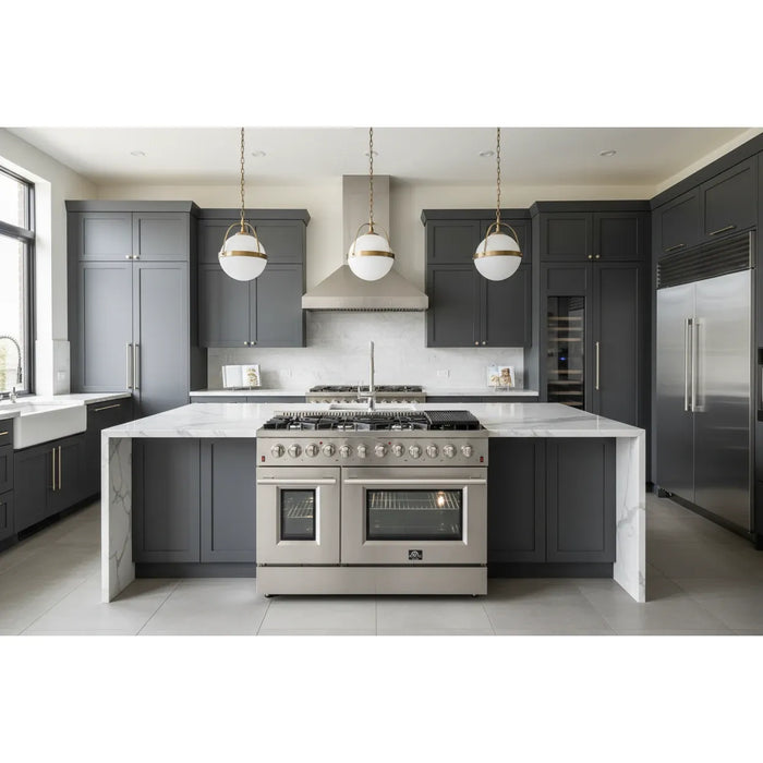 Forno Galiano FFSGS6156‑48 48" Dual Fuel Range, 8 Burners, 6.3 cu. ft. Convection Oven, Stainless Steel