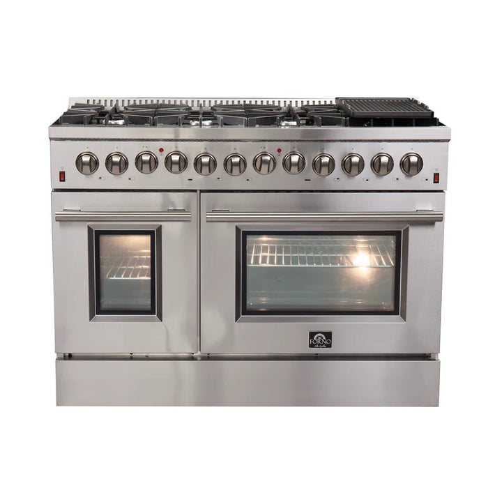 Forno Galiano FFSGS6156‑48 48" Dual Fuel Range, 8 Burners, 6.3 cu. ft. Convection Oven, Stainless Steel