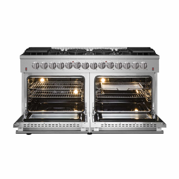Forno Galiano FFSGS6156-60 60" Freestanding Dual Fuel Range, 10 Burners, Double Convection Ovens