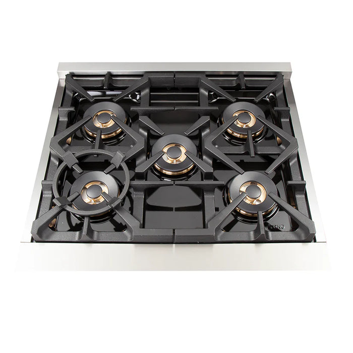 Forno Capriasca FFSGS6187-30 30" Dual Fuel Range, 4 Burners, True Convection Oven, Stainless Steel