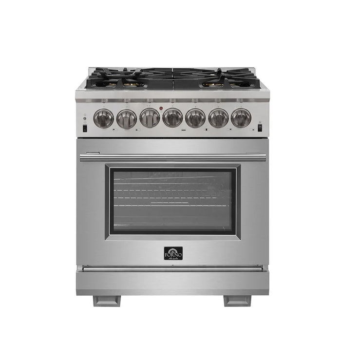 Forno Capriasca FFSGS6187-30 30" Dual Fuel Range, 4 Burners, True Convection Oven, Stainless Steel