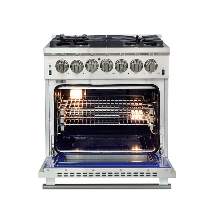 Forno Capriasca FFSGS6187-30 30" Dual Fuel Range, 4 Burners, True Convection Oven, Stainless Steel