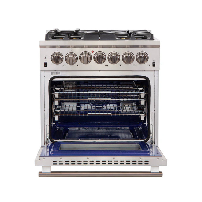 Forno Capriasca FFSGS6187-30 30" Dual Fuel Range, 4 Burners, True Convection Oven, Stainless Steel