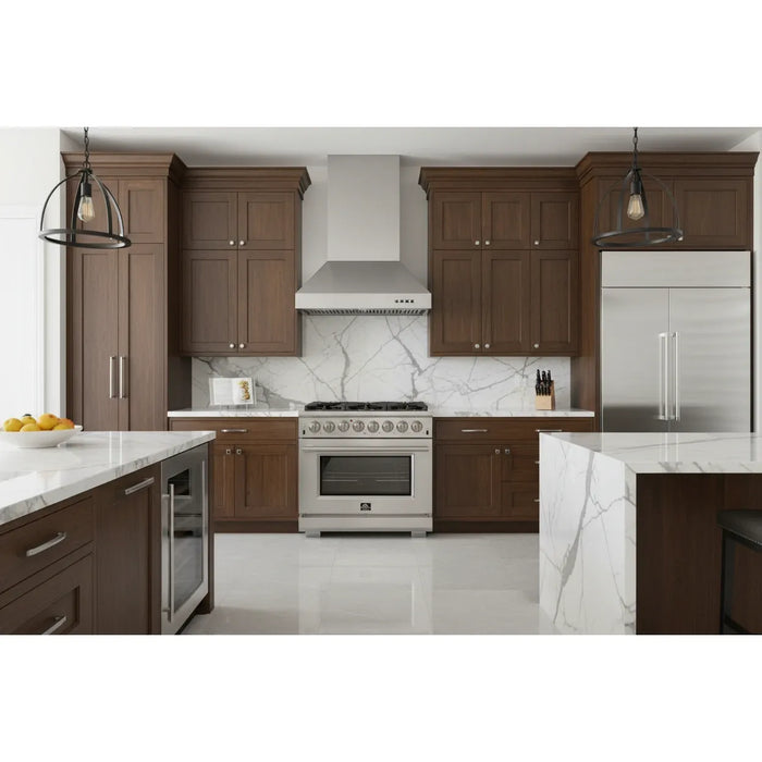 Forno Capriasca FFSGS6187-36 36" Freestanding Dual Fuel Range, 6 Sealed Burners, True Convection Oven, Stainless Steel