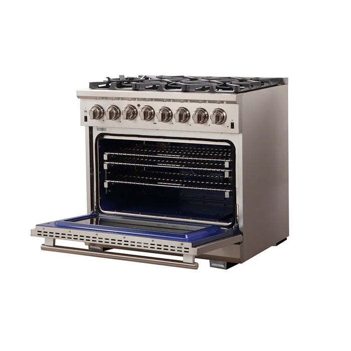 Forno Capriasca FFSGS6187-36 36" Freestanding Dual Fuel Range, 6 Sealed Burners, True Convection Oven, Stainless Steel