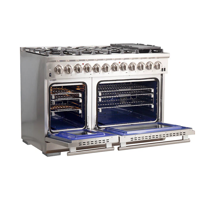 Forno Capriasca FFSGS6187-48 48" Freestanding Dual Fuel Range, 8 Sealed Burners, True Convection Oven, Stainless Steel