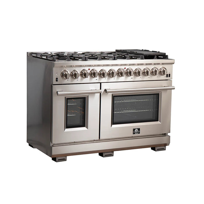Forno Capriasca FFSGS6187-48 48" Freestanding Dual Fuel Range, 8 Sealed Burners, True Convection Oven, Stainless Steel