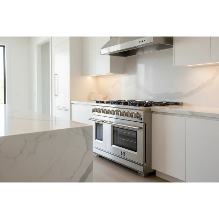 Forno Capriasca FFSGS6187-48 48" Freestanding Dual Fuel Range, 8 Sealed Burners, True Convection Oven, Stainless Steel
