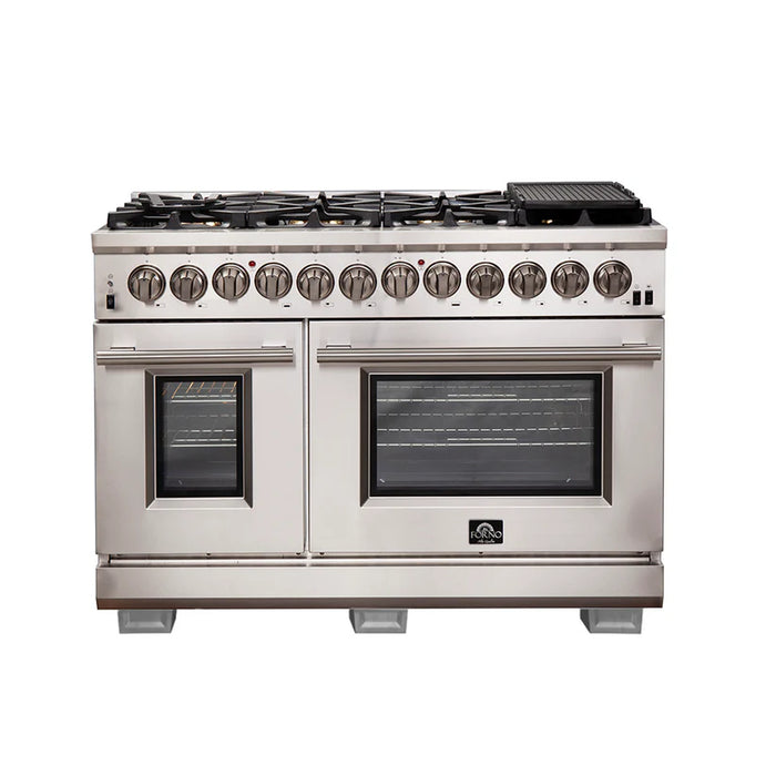 Forno Capriasca FFSGS6187-48 48" Freestanding Dual Fuel Range, 8 Sealed Burners, True Convection Oven, Stainless Steel