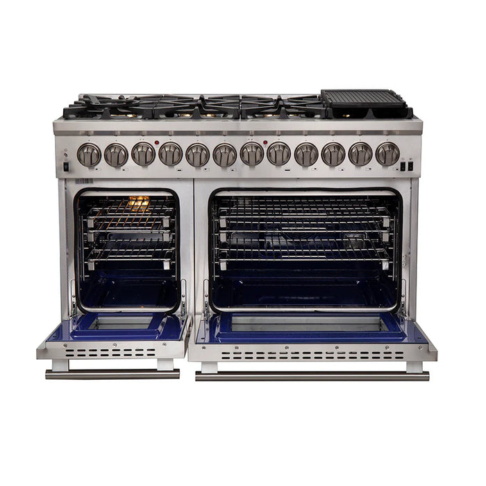 Forno Capriasca FFSGS6187-48 48" Freestanding Dual Fuel Range, 8 Sealed Burners, True Convection Oven, Stainless Steel