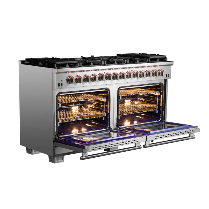 Forno Capriasca FFSGS6187-60 60" Freestanding Dual Fuel Range, 10 Sealed Burners, Double Convection Ovens, Stainless Steel