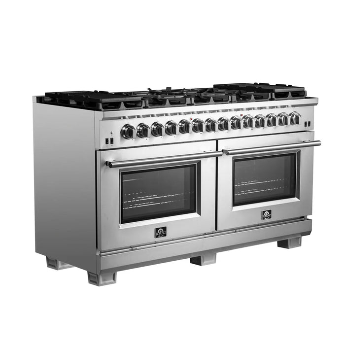 Forno Capriasca FFSGS6187-60 60" Freestanding Dual Fuel Range, 10 Sealed Burners, Double Convection Ovens, Stainless Steel