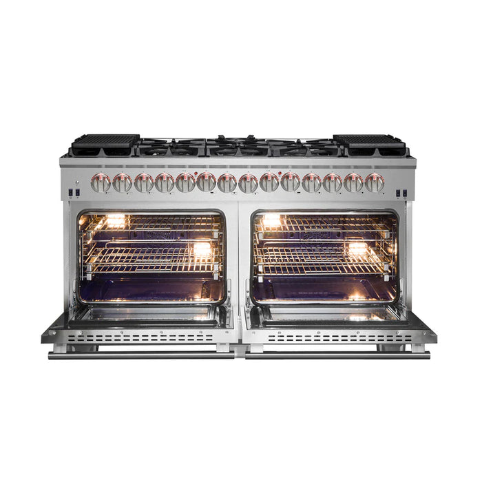 Forno Capriasca FFSGS6187-60 60" Freestanding Dual Fuel Range, 10 Sealed Burners, Double Convection Ovens, Stainless Steel