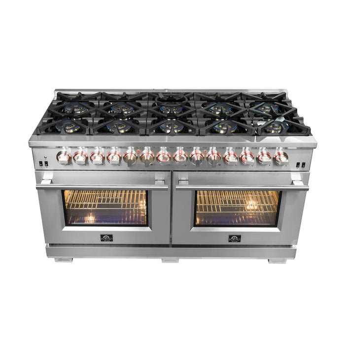 Forno Capriasca FFSGS6187-60 60" Freestanding Dual Fuel Range, 10 Sealed Burners, Double Convection Ovens, Stainless Steel