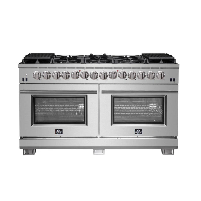 Forno Capriasca FFSGS6187-60 60" Freestanding Dual Fuel Range, 10 Sealed Burners, Double Convection Ovens, Stainless Steel