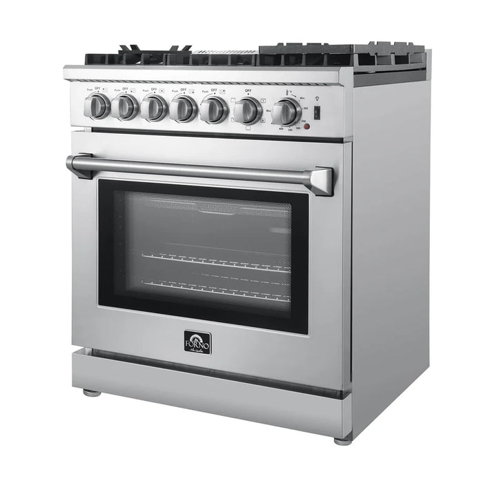 Forno Lazio FFSGS6196-30 30" Freestanding Dual Fuel Range – 5 Burners, 70,000 BTU Cooktop, 4.32 cu ft True Convection Oven, Stainless Steel