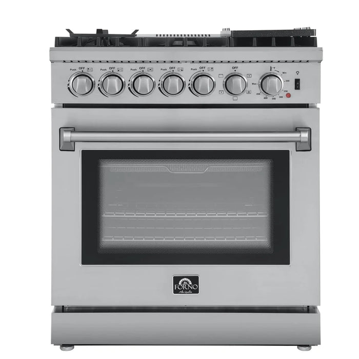 Forno Lazio FFSGS6196-30 30" Freestanding Dual Fuel Range – 5 Burners, 70,000 BTU Cooktop, 4.32 cu ft True Convection Oven, Stainless Steel
