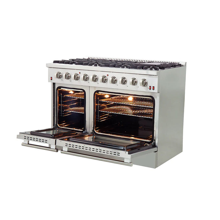 Forno Galiano FFSGS6244‑48 48" Freestanding Gas Range, 8 Sealed Burners, Double Convection Ovens, 107,000 BTU, Stainless Steel